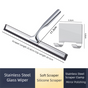 Silver Premium Stainless Steel Shower Squeegee with Adhesive Hook Holder - Streak-Free Blade for Glass Doors, V888-ELOSUNG36527