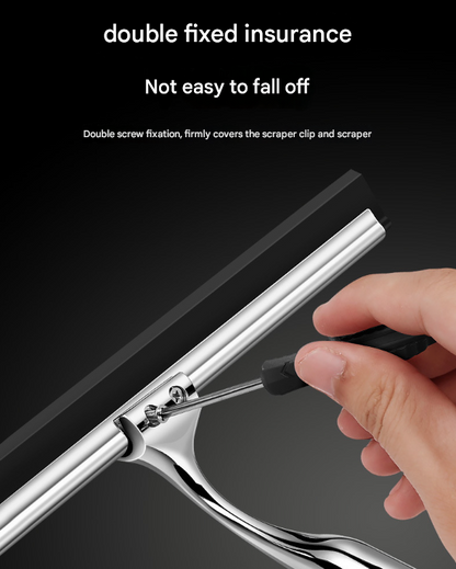 Silver Premium Stainless Steel Shower Squeegee with Adhesive Hook Holder - Streak-Free Blade for Glass Doors, V888-ELOSUNG36527