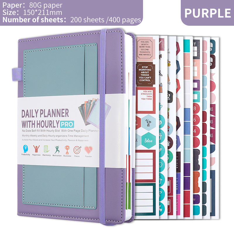 Purple A5 PU Leather Agenda for Productivity & Time Management-Undated Daily & Hourly Planner Pro V888-ELOSUNG36528