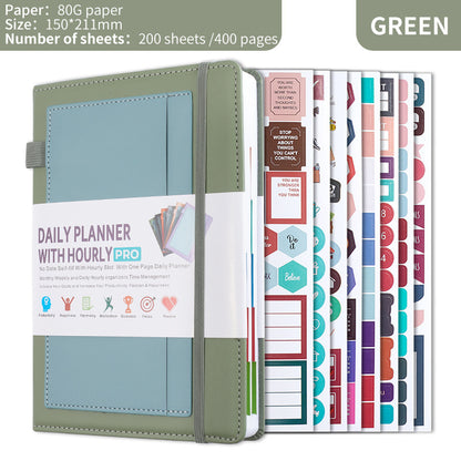 Green A5 PU Leather Agenda for Productivity & Time Management-Undated Daily & Hourly Planner Pro V888-ELOSUNG36529
