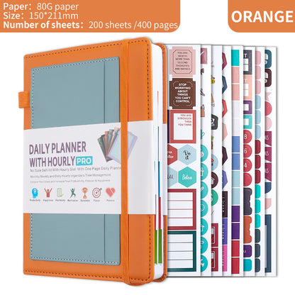 Orange A5 PU Leather Agenda for Productivity & Time Management-Undated Daily & Hourly Planner Pro V888-ELOSUNG36532