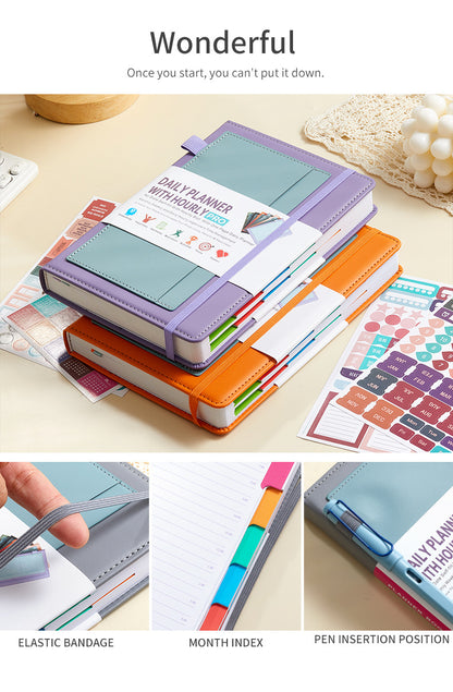 Orange A5 PU Leather Agenda for Productivity & Time Management-Undated Daily & Hourly Planner Pro V888-ELOSUNG36532