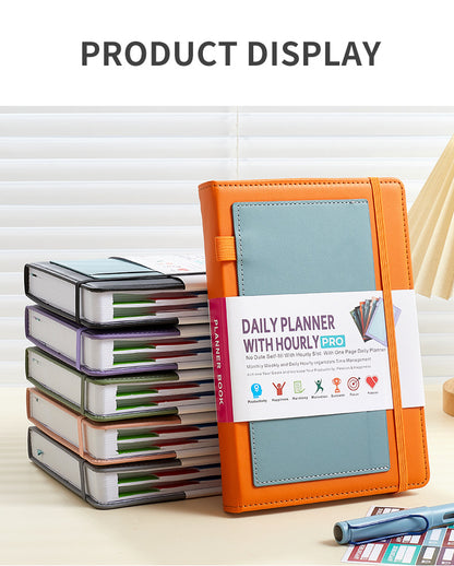 Orange A5 PU Leather Agenda for Productivity & Time Management-Undated Daily & Hourly Planner Pro V888-ELOSUNG36532