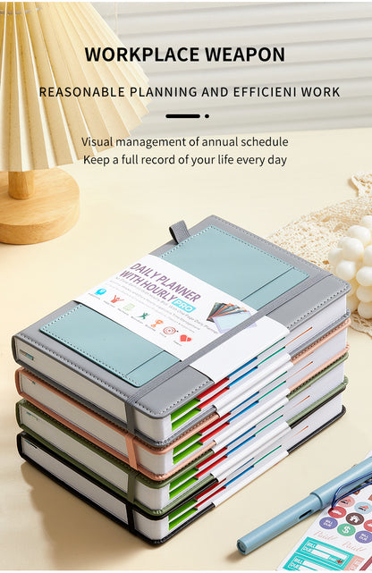 Pink A5 PU Leather Agenda for Productivity & Time Management-Undated Daily & Hourly Planner Pro V888-ELOSUNG36533