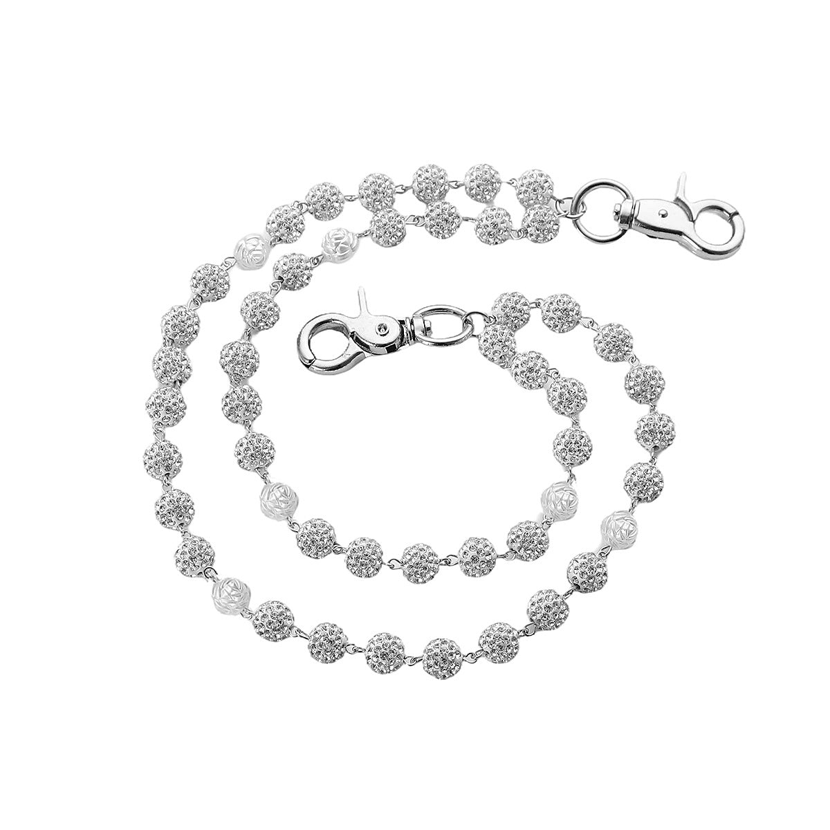 Silver and White Bling Rhinestone Beaded Wallet Chain - Double Layer Hip Hop Trouser Chain Jean Accessory(60g) V888-ELOSUNG36539