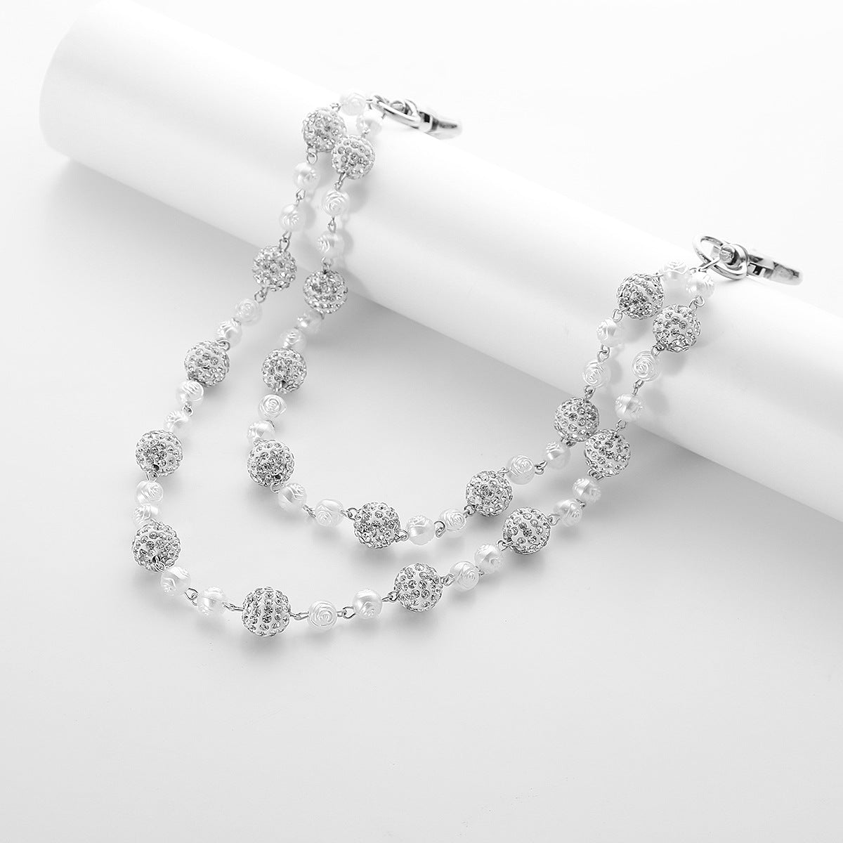 Silver and White Bling Rhinestone Beaded Wallet Chain - Double Layer Hip Hop Trouser Chain Jean Accessory(55g) V888-ELOSUNG36540