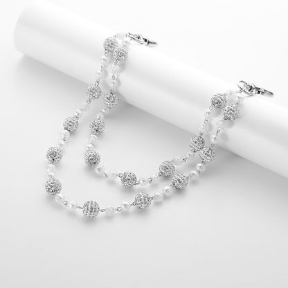 Silver and White Bling Rhinestone Beaded Wallet Chain - Double Layer Hip Hop Trouser Chain Jean Accessory(55g) V888-ELOSUNG36540