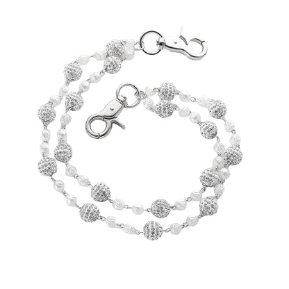 Silver and White Bling Rhinestone Beaded Wallet Chain - Double Layer Hip Hop Trouser Chain Jean Accessory(55g) V888-ELOSUNG36540