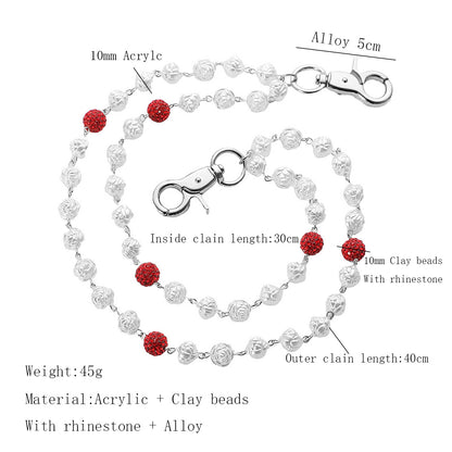 Red and White Bling Rhinestone Beaded Wallet Chain - Double Layer Hip Hop Trouser Chain Jean Accessory(45g) V888-ELOSUNG36542