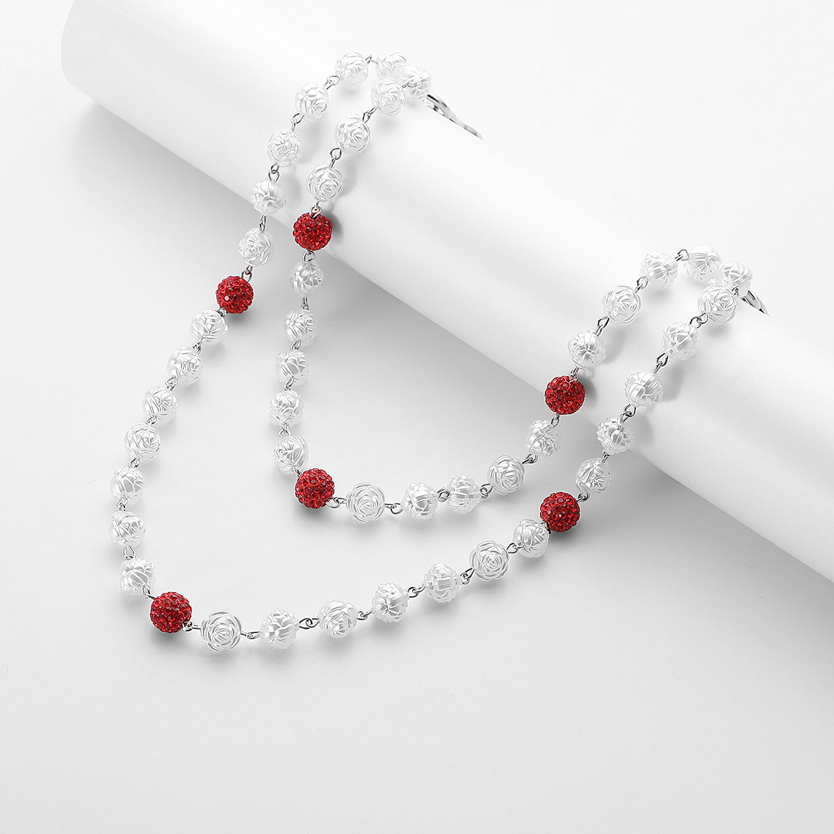 Red and White Bling Rhinestone Beaded Wallet Chain - Double Layer Hip Hop Trouser Chain Jean Accessory(45g) V888-ELOSUNG36542