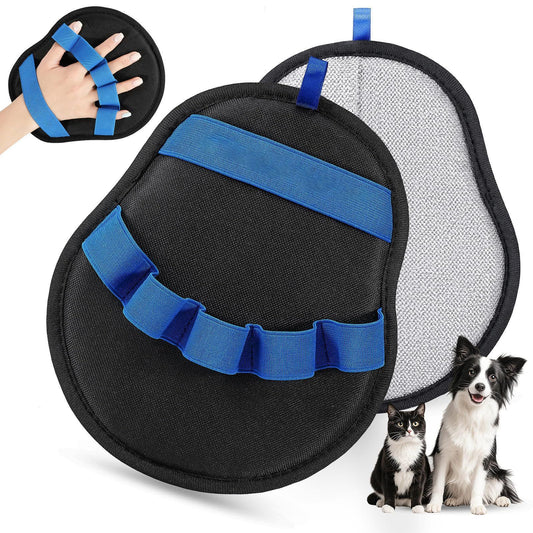2-Pack Blue and Black Pet Hair Remover Glove - Reusable Double-Sided Deshedding Glove for Dog & Cat Grooming, V888-ELOSUNG36553