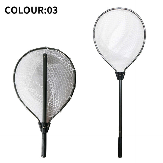 Black High Strength Large Landing Net - Fishing Net with Long Foldable Handle and Soft Rubber Netting, Dip V888-ELOSUNG36556