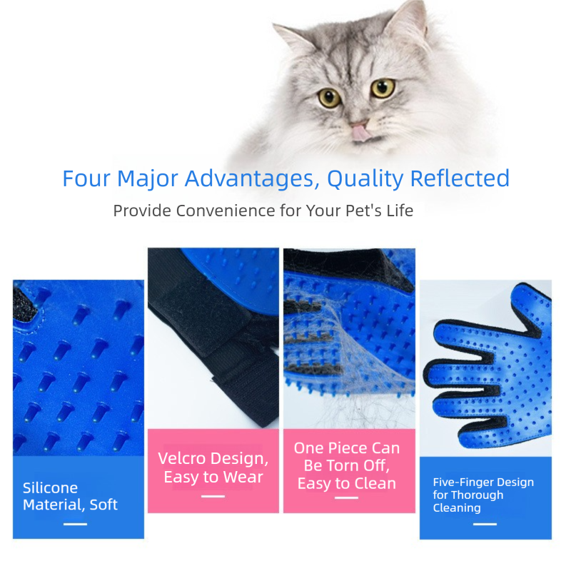 5 Pairs Blue Pet Grooming Gloves for Dogs & Cats - Deshedding, Bathing & Massage Brush V888-ELOSUNG36561