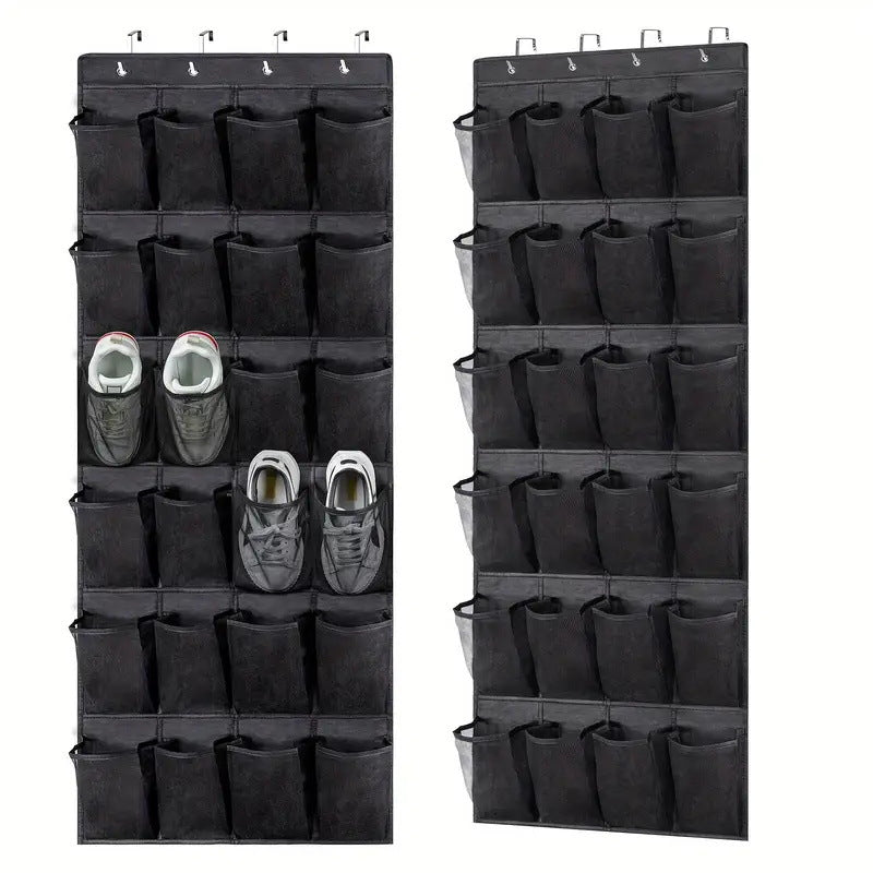 Black Over the Door Shoe Organizer with 24 Mesh Pockets - Space Saving Hanging Storage for Shoes, V888-ELOSUNG36566