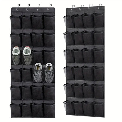 Black Over the Door Shoe Organizer with 24 Mesh Pockets - Space Saving Hanging Storage for Shoes, V888-ELOSUNG36566