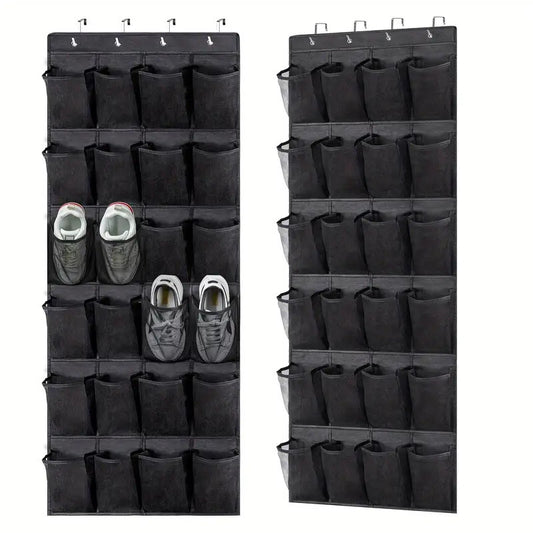 Black Over the Door Shoe Organizer with 24 Mesh Pockets - Space Saving Hanging Storage for Shoes, V888-ELOSUNG36566