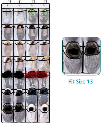 Black Over the Door Shoe Organizer with 24 Mesh Pockets - Space Saving Hanging Storage for Shoes, V888-ELOSUNG36566