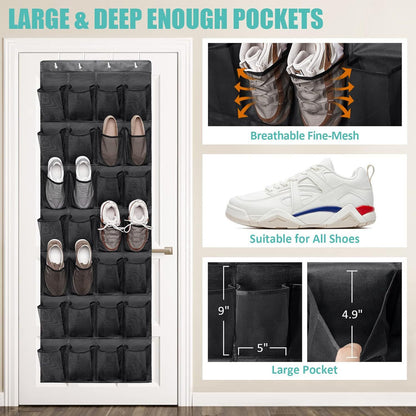 White Over the Door Shoe Organizer with 24 Mesh Pockets - Space Saving Hanging Storage for Shoes, V888-ELOSUNG36567