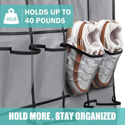 White Over the Door Shoe Organizer with 24 Mesh Pockets - Space Saving Hanging Storage for Shoes, V888-ELOSUNG36567