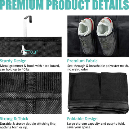 White Over the Door Shoe Organizer with 24 Mesh Pockets - Space Saving Hanging Storage for Shoes, V888-ELOSUNG36567