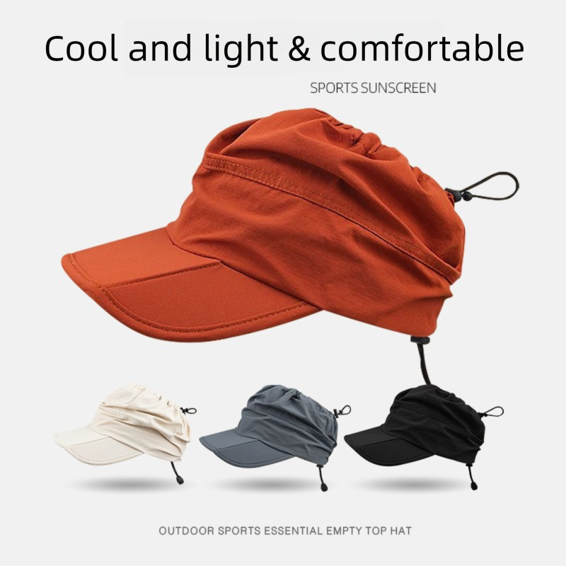 Black Foldable Packable Visor Cap for Women, Quick Dry Outdoor Running Sport Sun Protection Hat V888-ELOSUNG36570