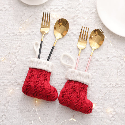 Christmas Decoration Mini Knitted Stockings Cutlery Holders 8 Pack for Home Party Decor(Tableware not V888-ELOSUNG36572