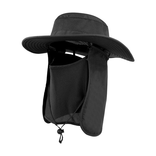 Black Outdoor Summer Sun Protection Hat with UV Protection Breathable Wide Brim Fisherman Cap for Hiking V888-ELOSUNG36578