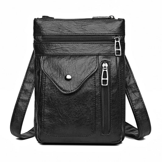 Black Women's Crossbody Bag Soft PU Leather Shoulder Phone Bag Vintage European Style Small Messenger Purse V888-ELOSUNG36580