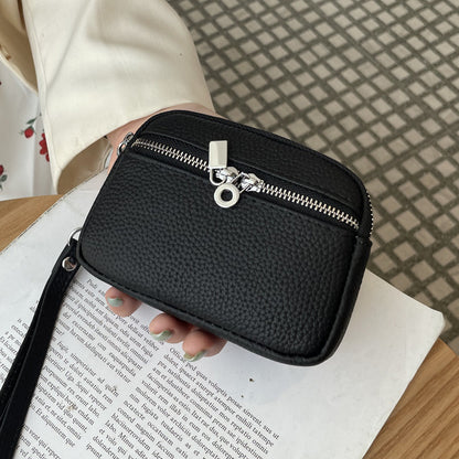 Black Women's Mini Genuine Leather Coin Purse Double Zipper Organiser Multi-function Wristlet Wallet V888-ELOSUNG36582