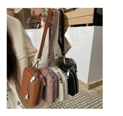 Black Women's Mini Genuine Leather Coin Purse Double Zipper Organiser Multi-function Wristlet Wallet V888-ELOSUNG36582