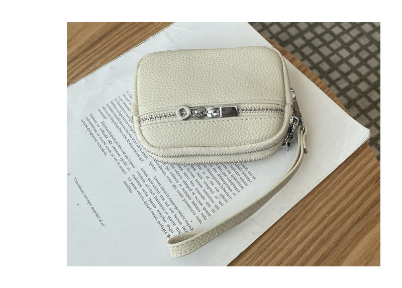 Brown Women's Mini Genuine Leather Coin Purse Double Zipper Organiser Multi-function Wristlet Wallet V888-ELOSUNG36585