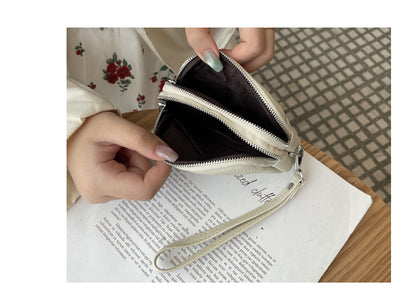 Brown Women's Mini Genuine Leather Coin Purse Double Zipper Organiser Multi-function Wristlet Wallet V888-ELOSUNG36585