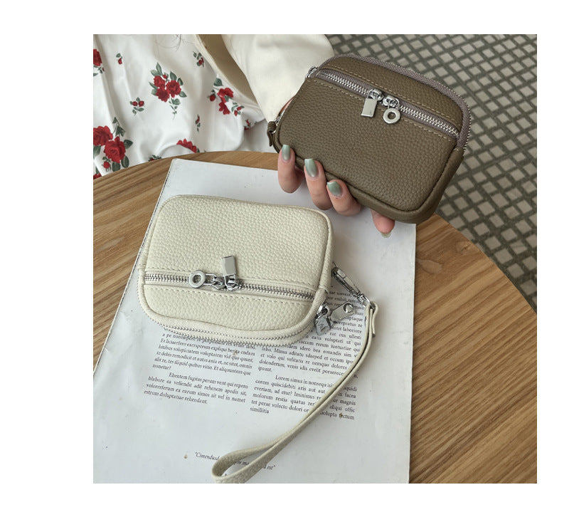 Red Women's Mini Genuine Leather Coin Purse Double Zipper Organiser Multi-function Wristlet Wallet V888-ELOSUNG36586