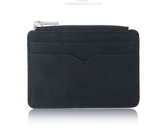 2 Pcs Black Men's Slim Frosted PU Leather Card Holder Wallet with Zip Coin Pocket Multi-Card ID Case V888-ELOSUNG36588