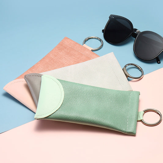 2 Pcs Grey Portable Eyeglasses Pouch with Keychain Snake Skin Pattern Soft Sunglasses Bag Fashion Myopia V888-ELOSUNG36591