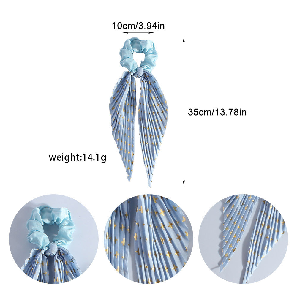 Handmade Pleated Scrunchie with Ribbon Ponytail Holder Hair Tie Hair Accessories 6 Colour Pack V888-ELOSUNG36594
