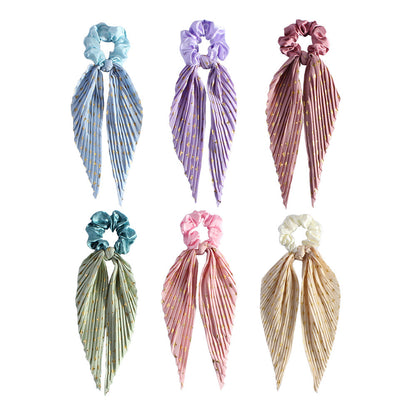 Handmade Pleated Scrunchie with Ribbon Ponytail Holder Hair Tie Hair Accessories 6 Colour Pack V888-ELOSUNG36594
