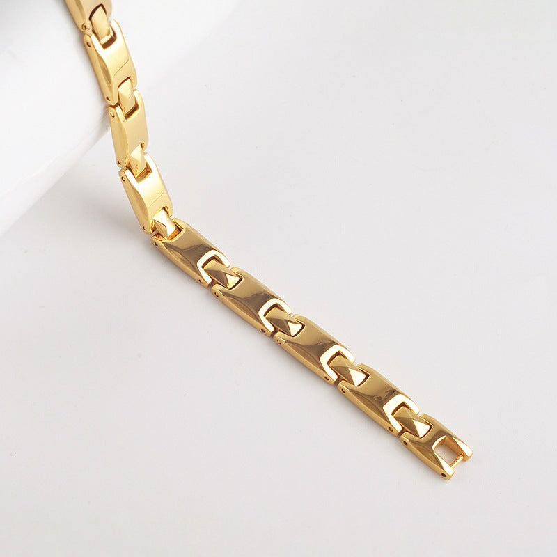 Gold Women's Titanium Steel Magnetic Bracelet with Negative Ions and Germanium Elements V888-ELOSUNG36598