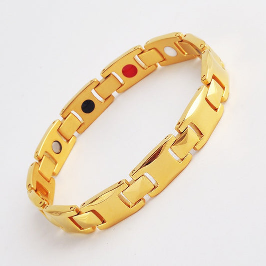 Gold Men's Titanium Steel Magnetic Bracelet with Negative Ions and Germanium Elements V888-ELOSUNG36600