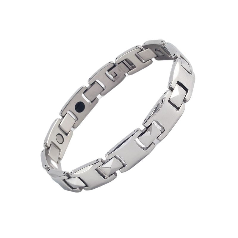 Silver Men's Titanium Steel Magnetic Bracelet with Negative Ions and Germanium Elements V888-ELOSUNG36601
