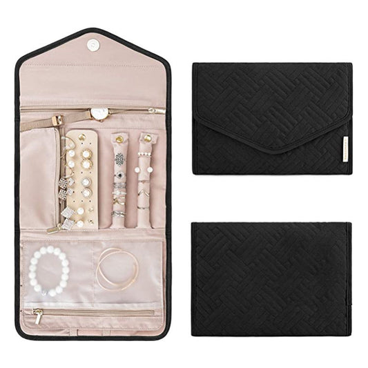 Black Portable Jewelry Roll Bag Travel Organiser High-End Delicate Accessories Necklace Earring Ring V888-ELOSUNG36603