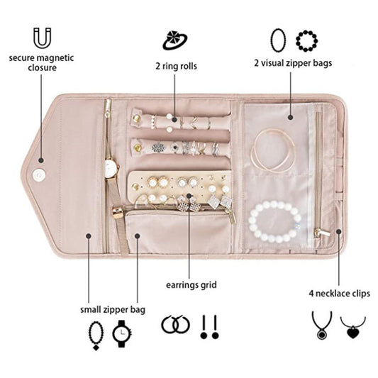 Black Portable Jewelry Roll Bag Travel Organiser High-End Delicate Accessories Necklace Earring Ring V888-ELOSUNG36603