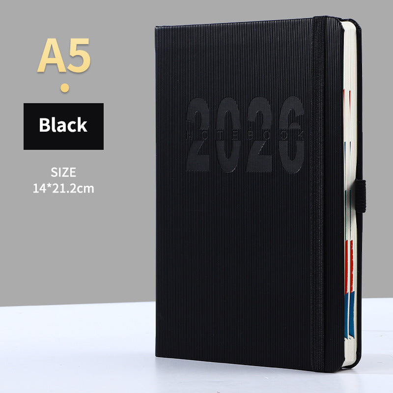 Black 2026 A5 English Daily Planner Notebook 365-Day Schedule Book for Monthly & Annual Planning V888-ELOSUNG36605
