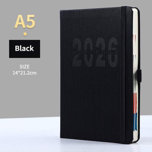 Black 2026 A5 English Daily Planner Notebook 365-Day Schedule Book for Monthly & Annual Planning V888-ELOSUNG36605