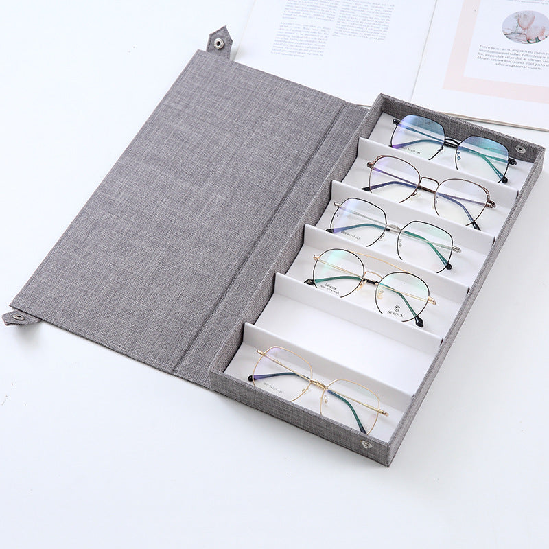 Grey Multi-Compartment Glasses Storage Box Dust-proof Fabric Eyewear Display Organiser with Snap Closure V888-ELOSUNG36618