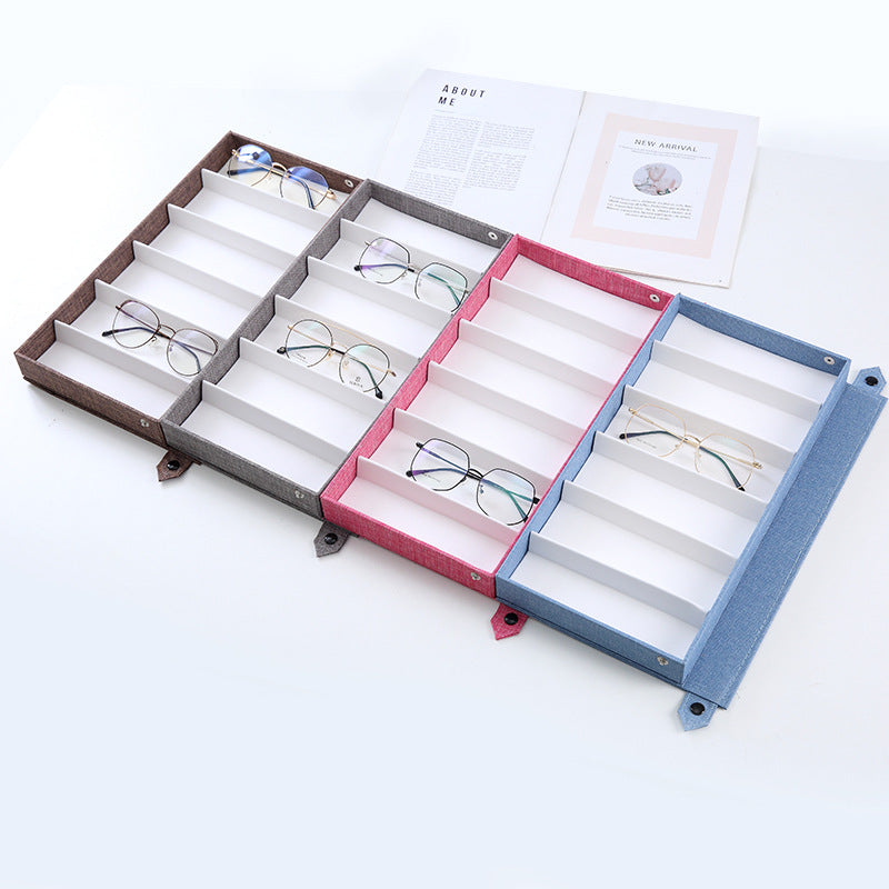 Grey Multi-Compartment Glasses Storage Box Dust-proof Fabric Eyewear Display Organiser with Snap Closure V888-ELOSUNG36618