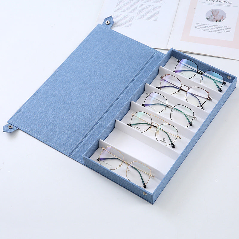 Blue Multi-Compartment Glasses Storage Box Dust-proof Fabric Eyewear Display Organiser with Snap Closure V888-ELOSUNG36620