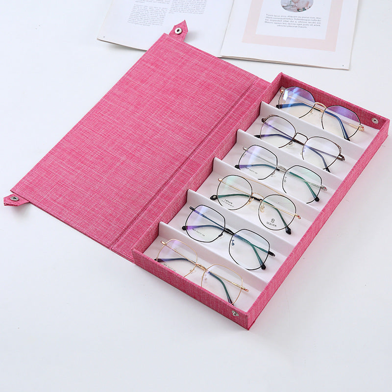 Pink Multi-Compartment Glasses Storage Box Dust-proof Fabric Eyewear Display Organiser with Snap Closure V888-ELOSUNG36621