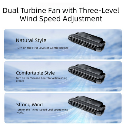 Black Car Seat Back Headrest Fan USB Powered Dual Turbine Bladeless Cooling Fan with 3 Speeds V888-ELOSUNG36623
