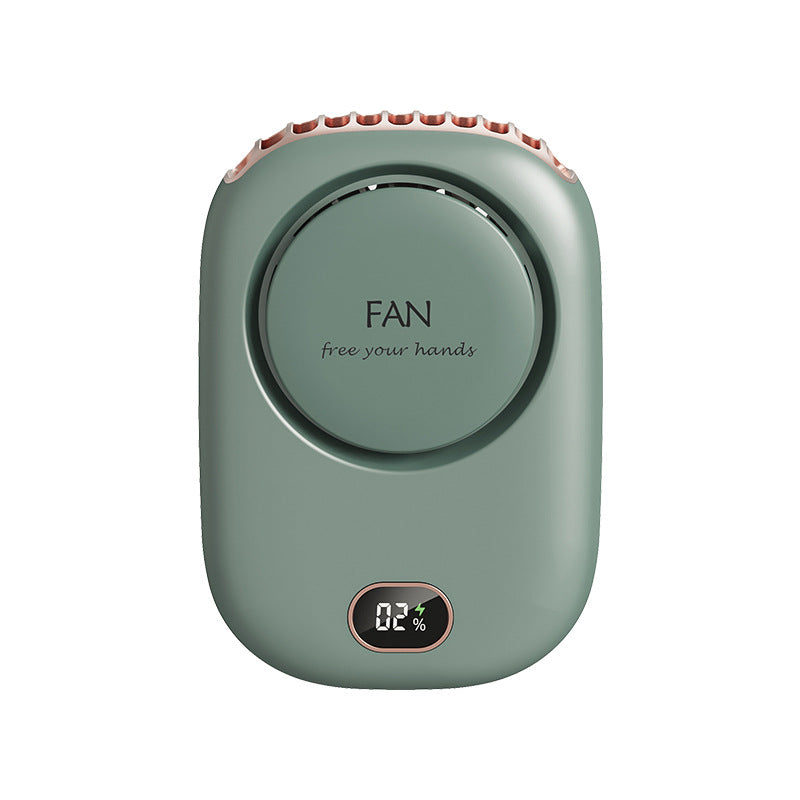 Green Portable Bladeless Neck Fan with Waist Clip & Digital Display USB Rechargeable Mini Fan V888-ELOSUNG36626